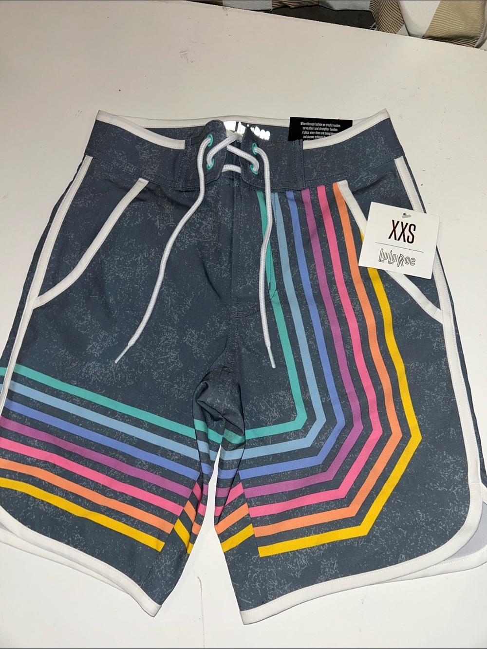 LuLaRoe Men's Gray Athletic Shorts with Rainbow Chevron Stripes